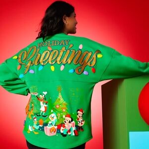 Worn Once Disney Christmas holiday greetings green gold glitter spirit jersey